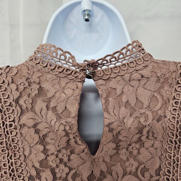 Mauve Pink Floral Lace Coquette Blouse Boho Ruffle Crochet Romantic M - Picture 8 of 13